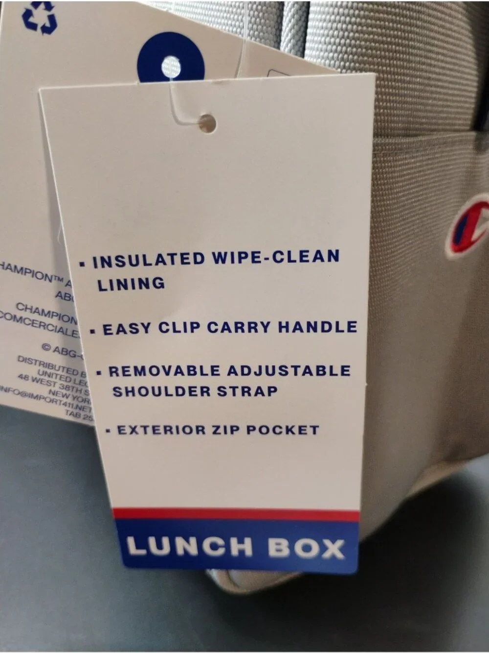 Champion Gray Insulated Lunch Box With Adjustable Strap Front Zipper Pocket